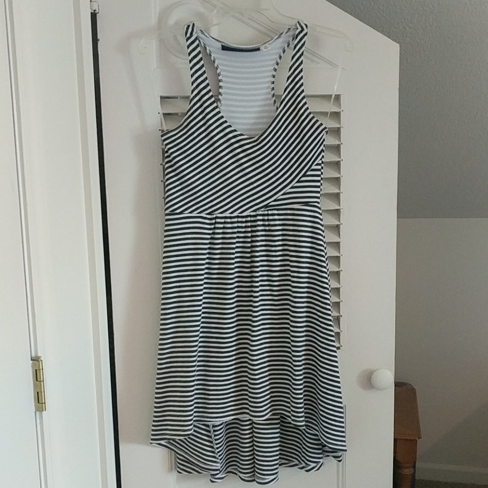 Black/White striped high-low dress